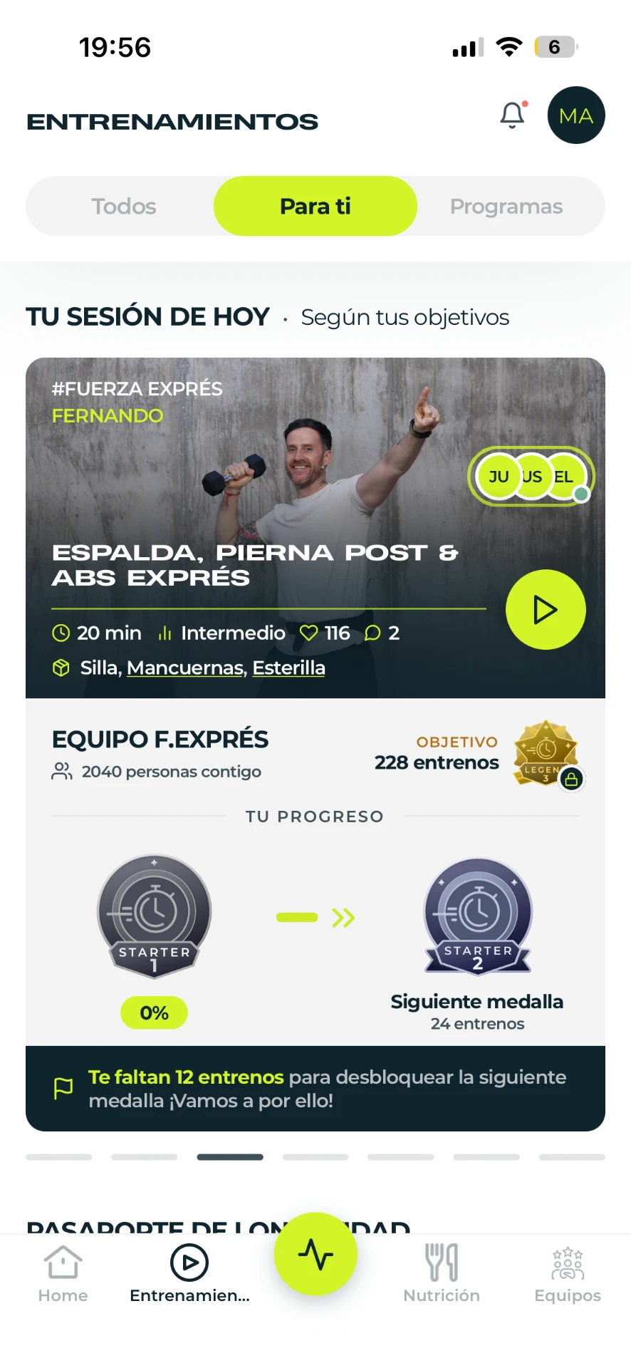 Ficha del mismo entrenamiento en su versión corta de 20 minutos
